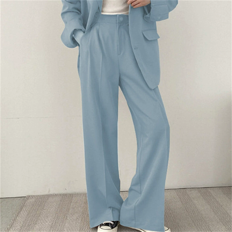 Pantalones negros para mujer, estilo coreano, moda urbana, conjunto de blazer rosa informal único para ir al trabajo, primavera y otoño 2026 azul claro (pantalones) imagen 1