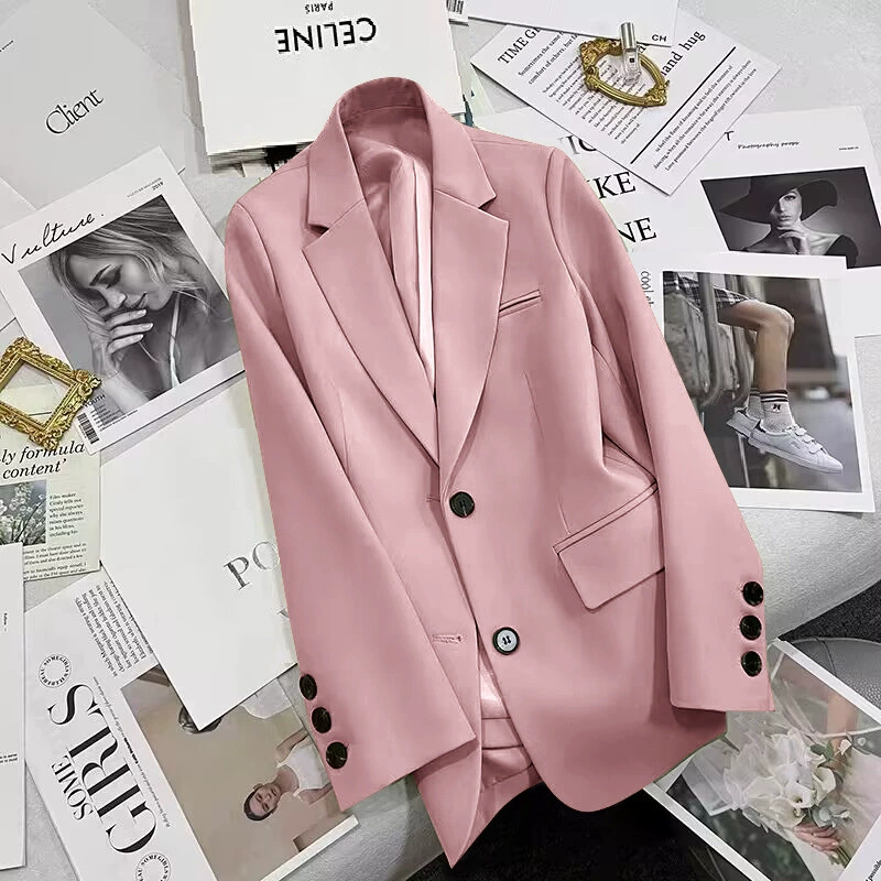 Blazer negro para mujer, primavera y otoño 2026, nuevo estilo casual, elegante, a la moda, chaqueta de traje para tallas pequeñas Rosa imagen 1