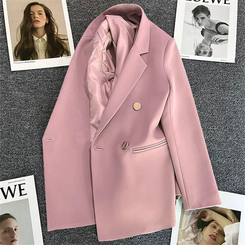 Blazer informal para mujer en rojo anaranjado, estilo coreano moderno para primavera y otoño 2026, traje de oficina elegante estilo coreano para ir al trabajo. rosa imagen 1