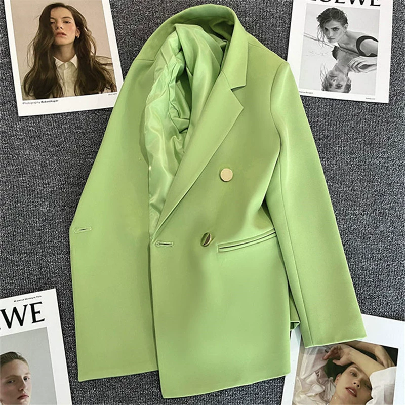 Blazer informal para mujer en rojo anaranjado, estilo coreano moderno para primavera y otoño 2026, traje de oficina elegante estilo coreano para ir al trabajo. verde caramelo imagen 1