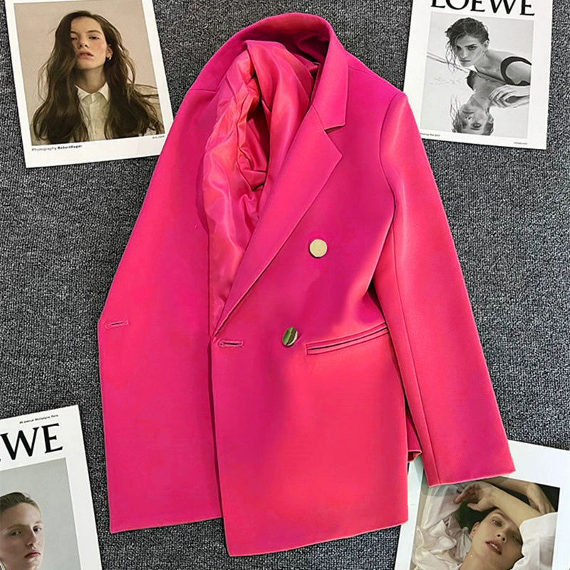 Blazer para Mujer, Primavera-Otoño 2026, Nuevo Estilo Coreano, Holgado, Estilo Británico, Cruzado, Color Blanco Hueso Rosa roja imagen 1
