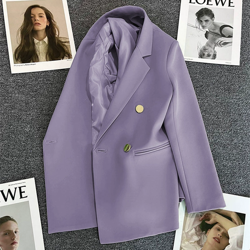 Blazer para Mujer, Primavera-Otoño 2026, Nuevo Estilo Coreano, Holgado, Estilo Británico, Cruzado, Color Blanco Hueso Púrpura taro imagen 1