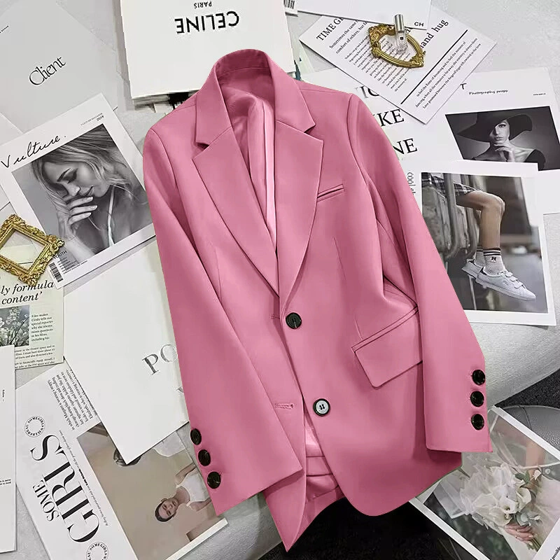 Blazer negro para mujer, primavera y otoño 2026, nuevo estilo casual, elegante, a la moda, chaqueta de traje para tallas pequeñas Rosa púrpura imagen 1