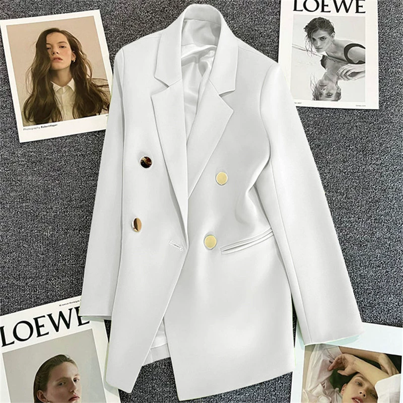 Blazer para Mujer, Primavera-Otoño 2026, Nuevo Estilo Coreano, Holgado, Estilo Británico, Cruzado, Color Blanco Hueso blanco imagen 1
