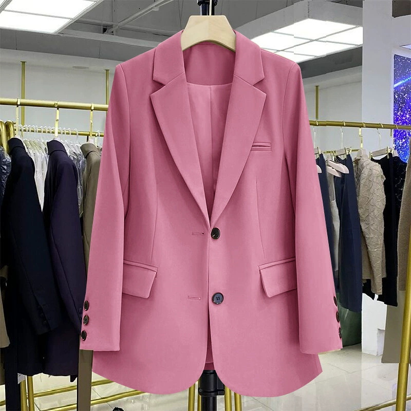 Blazer negro para mujer, diseño casual holgado de estilo coreano para otoño 2026, blazer elegante y con estilo para ir al trabajo. Rosa púrpura imagen 1