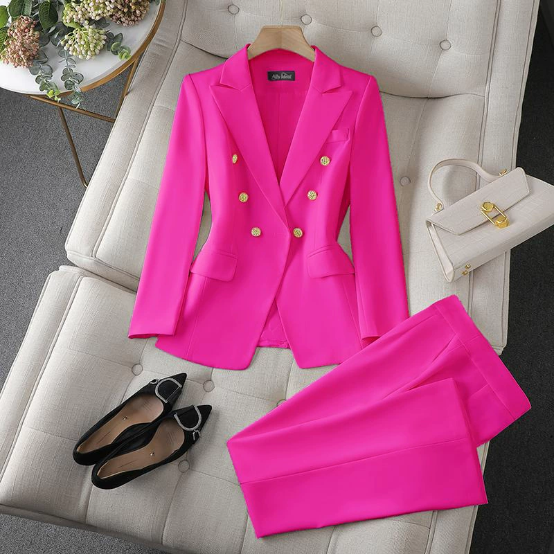 Blazer rojo de primavera 2026 para mujer, nuevo conjunto de traje de moda pequeño y elegante para ir al trabajo - Transfronterizo Conjunto de traje rojo rosado. imagen 1