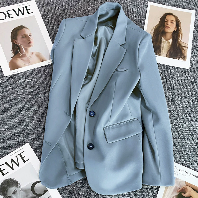 Blazer Rojo para Mujer, Temporada Primavera-Otoño 2026, Estilo Casual Holgado, Elegante, para el Trabajo, Moda Urbana, Chaqueta de Traje para Mujer Talla Pequeña Azul claro imagen 1