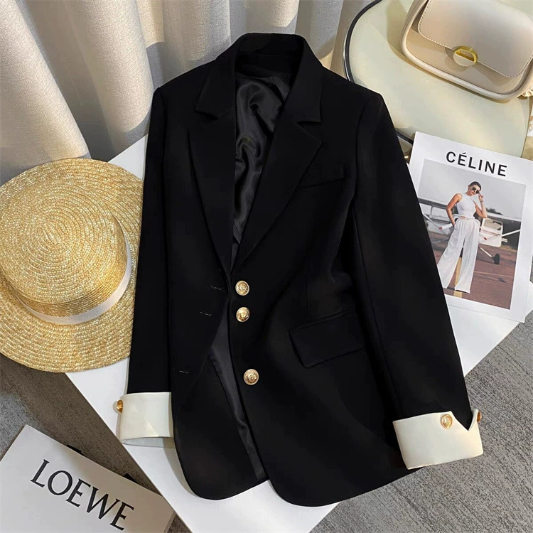Blazer blanco cremoso para mujer, estilo coreano nueva colección primavera/otoño 2026, a la moda y elegante, apto para uso diario y para personas de estatura pequeña. negro imagen 1
