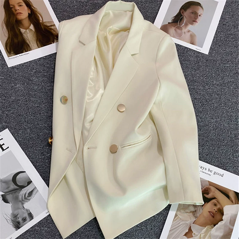 Blazer informal para mujer en rojo anaranjado, estilo coreano moderno para primavera y otoño 2026, traje de oficina elegante estilo coreano para ir al trabajo. blanco roto imagen 1