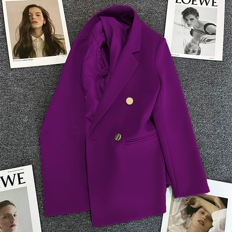 Blazer para Mujer, Primavera-Otoño 2026, Nuevo Estilo Coreano, Holgado, Estilo Británico, Cruzado, Color Blanco Hueso Uva púrpura imagen 1