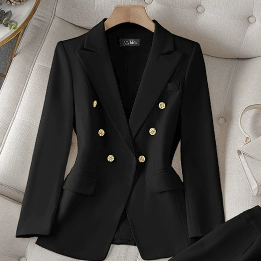 Conjunto profesional de blazer y pantalón para mujer - Traje de dos piezas premium, nueva colección Otoño 2026, chaqueta blazer slim fit para uso business casual. traje negro imagen 1