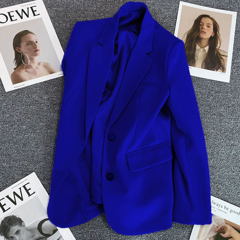 Blazer Rojo para Mujer, Temporada Primavera-Otoño 2026, Estilo Casual Holgado, Elegante, para el Trabajo, Moda Urbana, Chaqueta de Traje para Mujer Talla Pequeña Azul imagen 1