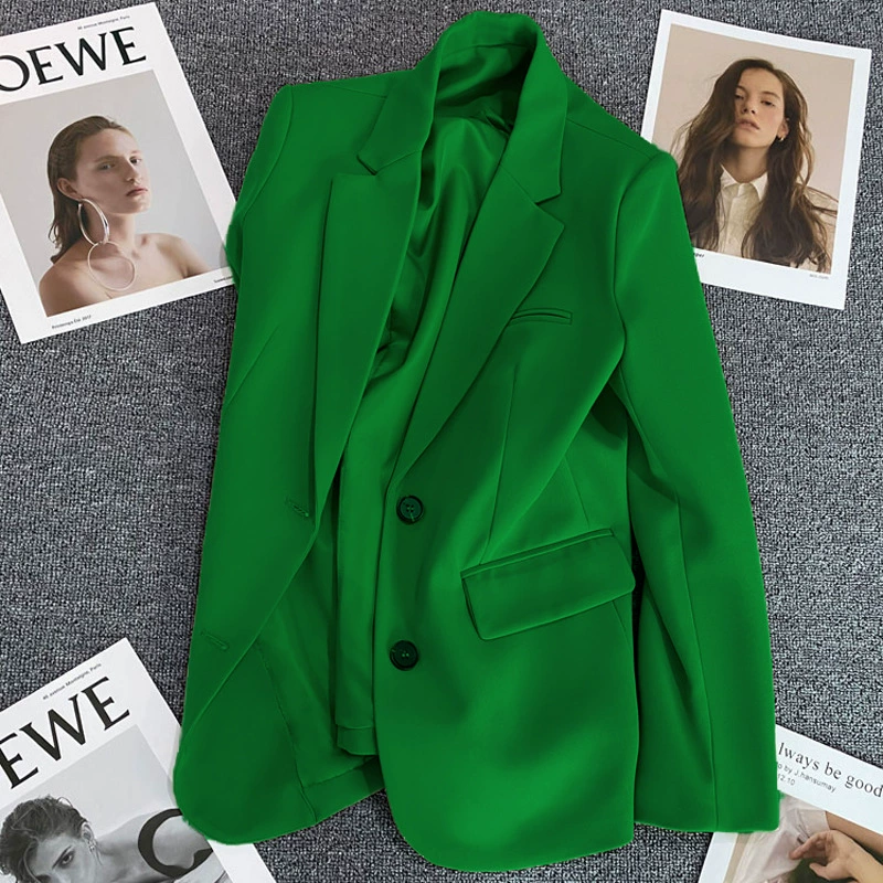 Blazer Rojo para Mujer, Temporada Primavera-Otoño 2026, Estilo Casual Holgado, Elegante, para el Trabajo, Moda Urbana, Chaqueta de Traje para Mujer Talla Pequeña Verde imagen 1