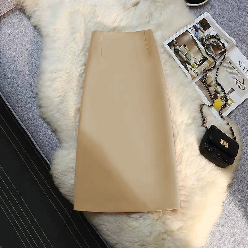 Falda de traje para mujer, falda recta de largo medio, drapeada, verano 2026, estilo ropa de trabajo para chicas pequeñas, falda con abertura en la cadera. cúrcuma imagen 1