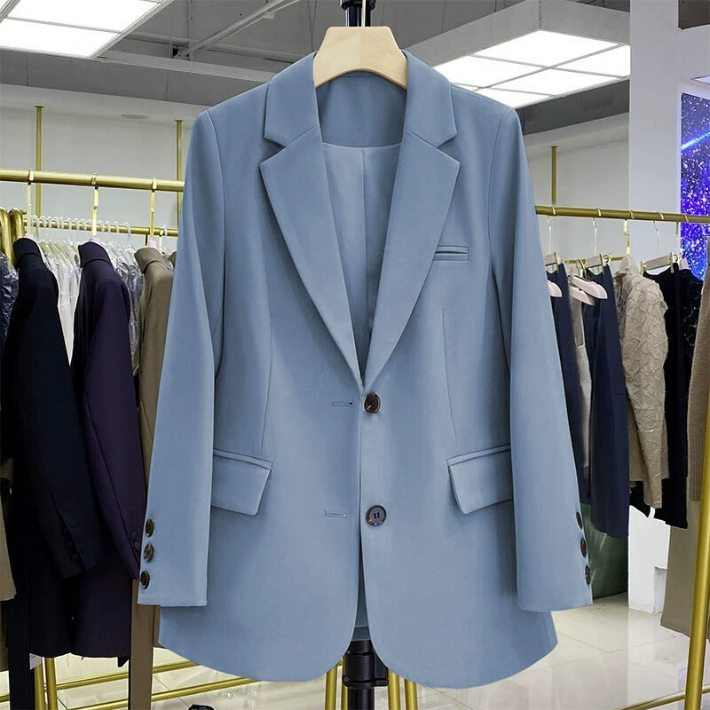 Blazer negro para mujer, diseño casual holgado de estilo coreano para otoño 2026, blazer elegante y con estilo para ir al trabajo. Azul claro imagen 1