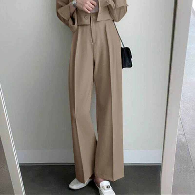 Blazer Caqui Primavera 2026 para Mujer, Diseño Elegante para Figuras Pequeñas, Conjunto de Traje Elegante para el Trabajo Pantalón sencillo caqui imagen 1
