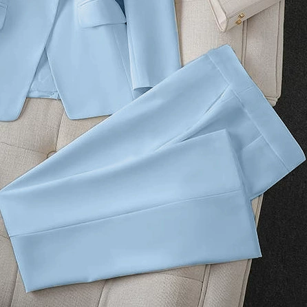 Conjunto profesional de blazer y pantalón para mujer - Traje de dos piezas premium, nueva colección Otoño 2026, chaqueta blazer slim fit para uso business casual. pantalones azul claro imagen 1