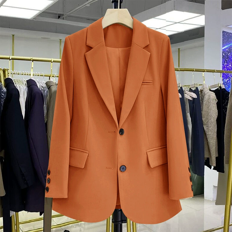 Blazer negro para mujer, diseño casual holgado de estilo coreano para otoño 2026, blazer elegante y con estilo para ir al trabajo. Naranja imagen 1