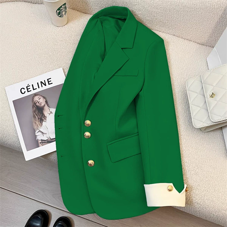 Blazer de mujer ALLY IDEAL - Chaqueta de moda urbana de diseñador estilo coreano Primavera/Otoño 2026 Verde imagen 1