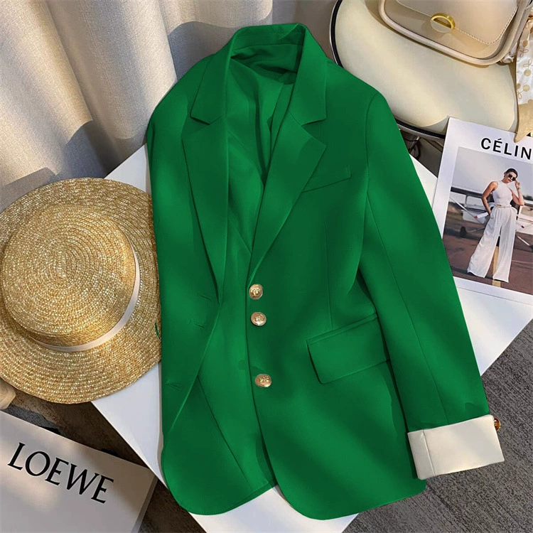 Blazer blanco cremoso para mujer, estilo coreano nueva colección primavera/otoño 2026, a la moda y elegante, apto para uso diario y para personas de estatura pequeña. verde imagen 1