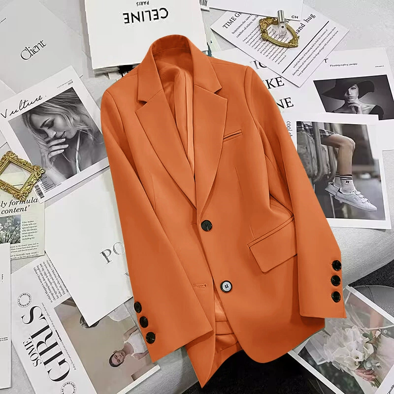 Blazer negro para mujer, primavera y otoño 2026, nuevo estilo casual, elegante, a la moda, chaqueta de traje para tallas pequeñas Naranja1 imagen 1