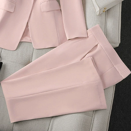 Conjunto profesional de blazer y pantalón para mujer - Traje de dos piezas premium, nueva colección Otoño 2026, chaqueta blazer slim fit para uso business casual. pantalones rosados imagen 1