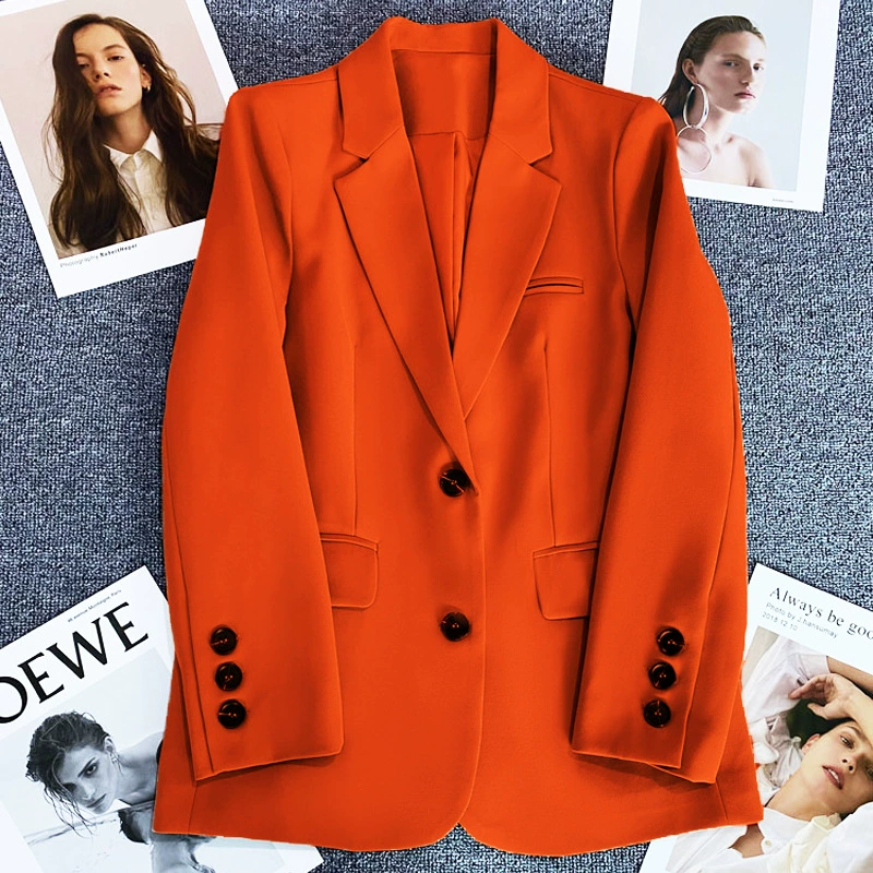 Blazer Rojo para Mujer, Temporada Primavera-Otoño 2026, Estilo Casual Holgado, Elegante, para el Trabajo, Moda Urbana, Chaqueta de Traje para Mujer Talla Pequeña Naranja2 imagen 1