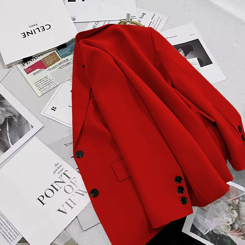 Blazer negro para mujer, primavera y otoño 2026, nuevo estilo casual, elegante, a la moda, chaqueta de traje para tallas pequeñas Rojo imagen 1