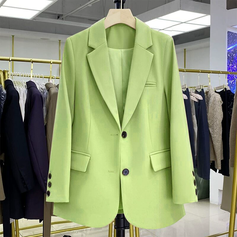Blazer negro para mujer, diseño casual holgado de estilo coreano para otoño 2026, blazer elegante y con estilo para ir al trabajo. Caramelo Verde imagen 1