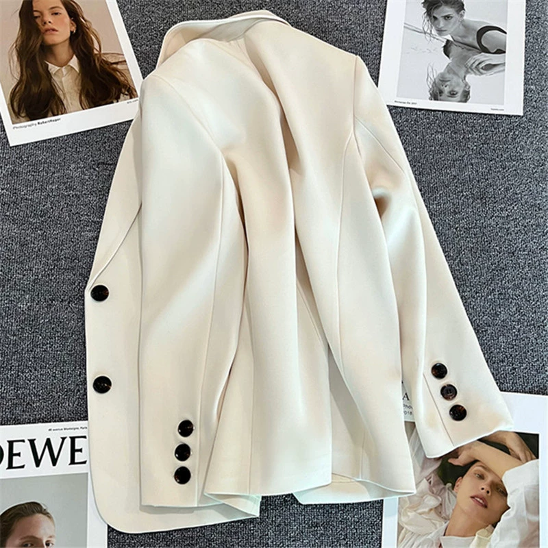 Blazer Rojo para Mujer, Temporada Primavera-Otoño 2026, Estilo Casual Holgado, Elegante, para el Trabajo, Moda Urbana, Chaqueta de Traje para Mujer Talla Pequeña Cremoso-blanco imagen 1