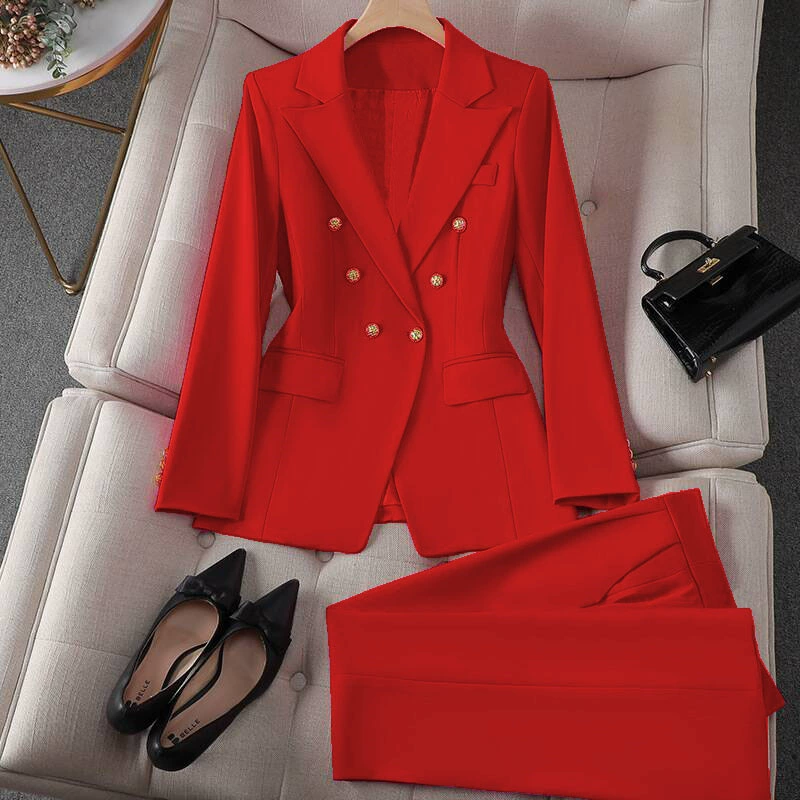 Blazer rojo de primavera 2026 para mujer, nuevo conjunto de traje de moda pequeño y elegante para ir al trabajo - Transfronterizo Traje rojo, conjunto. imagen 1