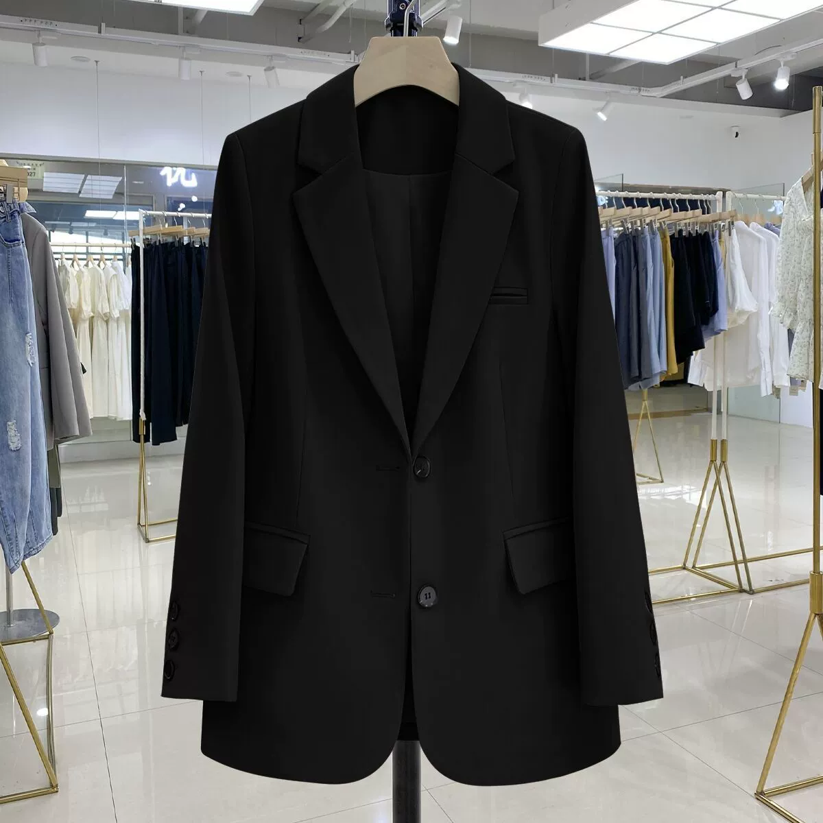 Blazer negro para mujer, diseño casual holgado de estilo coreano para otoño 2026, blazer elegante y con estilo para ir al trabajo. Negro imagen 1