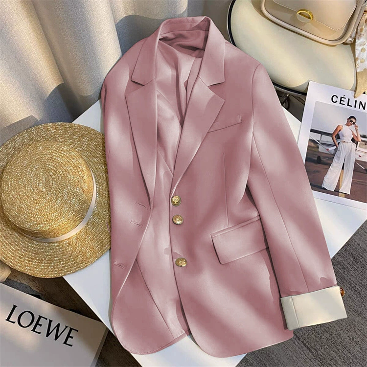 Blazer blanco cremoso para mujer, estilo coreano nueva colección primavera/otoño 2026, a la moda y elegante, apto para uso diario y para personas de estatura pequeña. rosa imagen 1