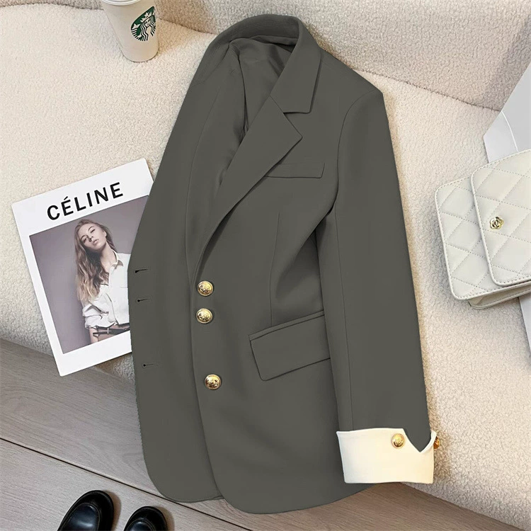 Blazer de mujer ALLY IDEAL - Chaqueta de moda urbana de diseñador estilo coreano Primavera/Otoño 2026 Gris Elegante imagen 1