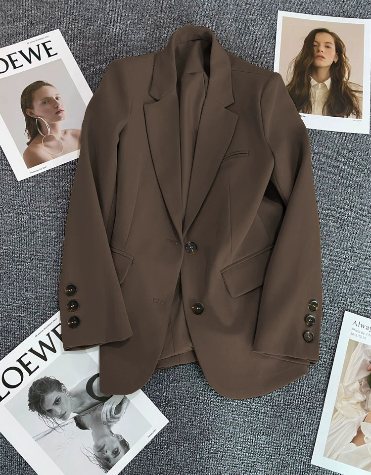 Blazer Rojo para Mujer, Temporada Primavera-Otoño 2026, Estilo Casual Holgado, Elegante, para el Trabajo, Moda Urbana, Chaqueta de Traje para Mujer Talla Pequeña Marrón imagen 1