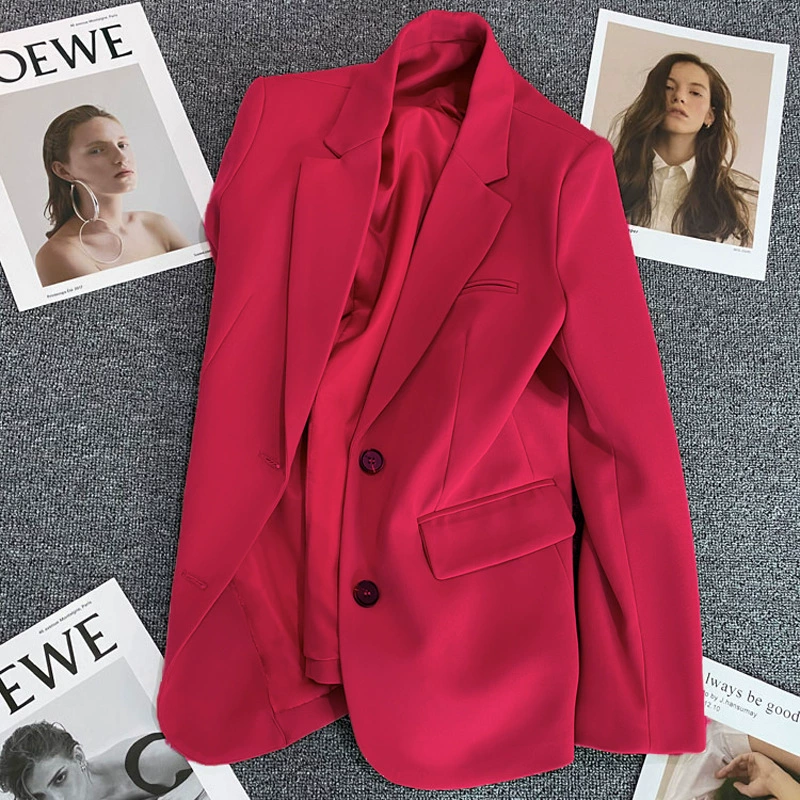 Blazer Rojo para Mujer, Temporada Primavera-Otoño 2026, Estilo Casual Holgado, Elegante, para el Trabajo, Moda Urbana, Chaqueta de Traje para Mujer Talla Pequeña Rosa Roja imagen 1