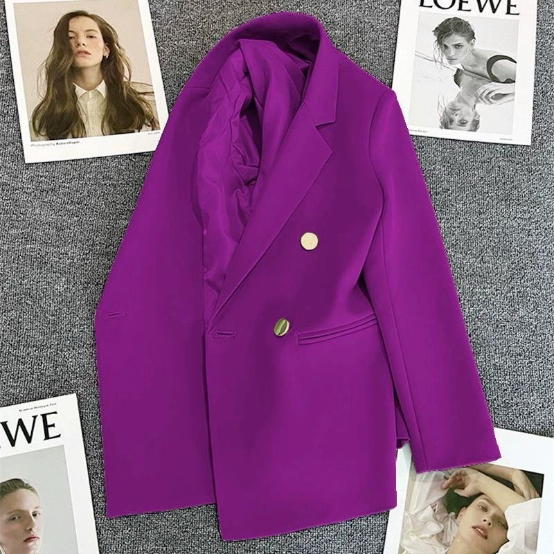 Blazer informal para mujer en rojo anaranjado, estilo coreano moderno para primavera y otoño 2026, traje de oficina elegante estilo coreano para ir al trabajo. uva morada imagen 1