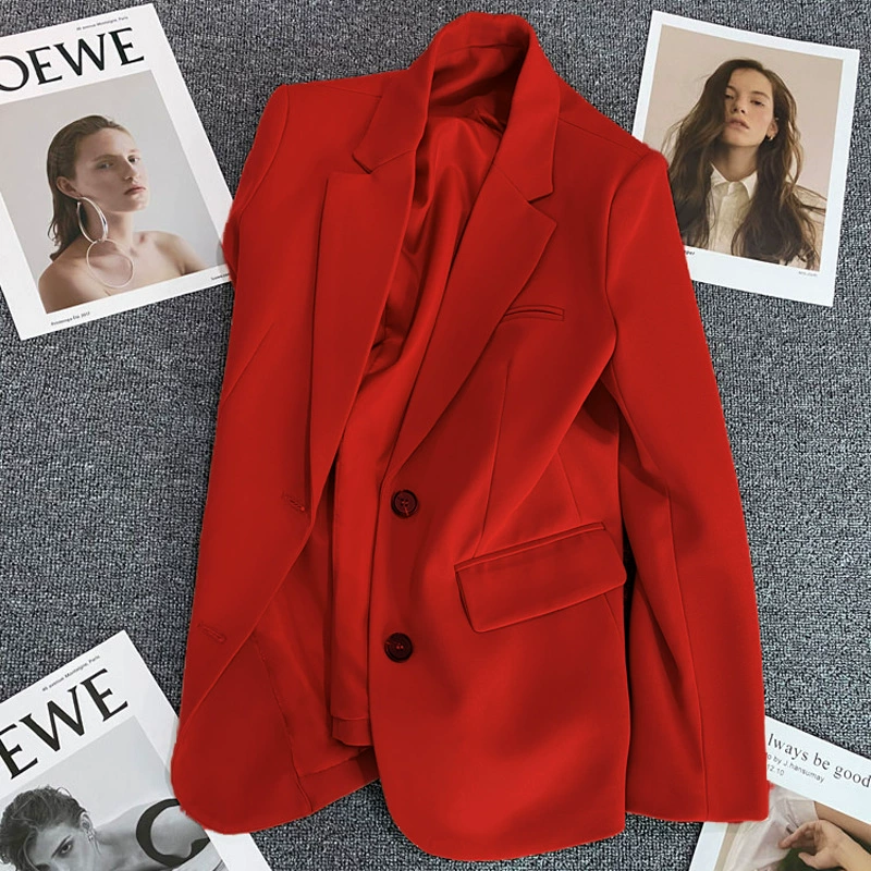 Blazer Rojo para Mujer, Temporada Primavera-Otoño 2026, Estilo Casual Holgado, Elegante, para el Trabajo, Moda Urbana, Chaqueta de Traje para Mujer Talla Pequeña Rojo imagen 1