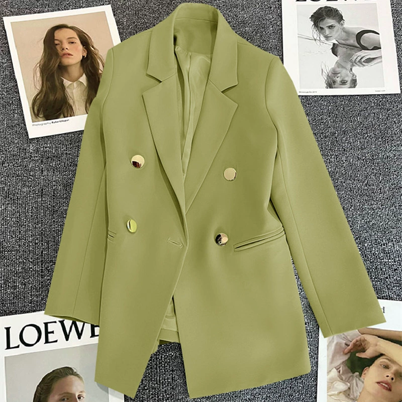 Blazer para Mujer, Primavera-Otoño 2026, Nuevo Estilo Coreano, Holgado, Estilo Británico, Cruzado, Color Blanco Hueso aguacate imagen 1