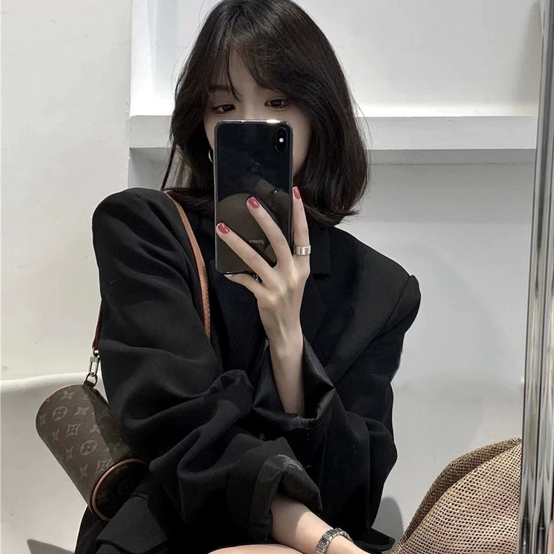 Blazer de mujer - Otoño 2026 Estilo coreano, Nuevo diseño, Único y elegante, Blazer casual de corte holgado negro imagen 1