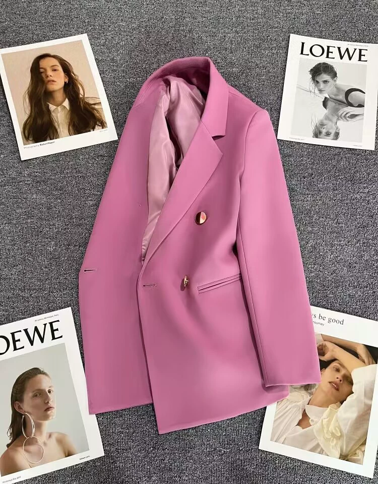 Blazer para Mujer, Primavera-Otoño 2026, Nuevo Estilo Coreano, Holgado, Estilo Británico, Cruzado, Color Blanco Hueso rosa morado imagen 1