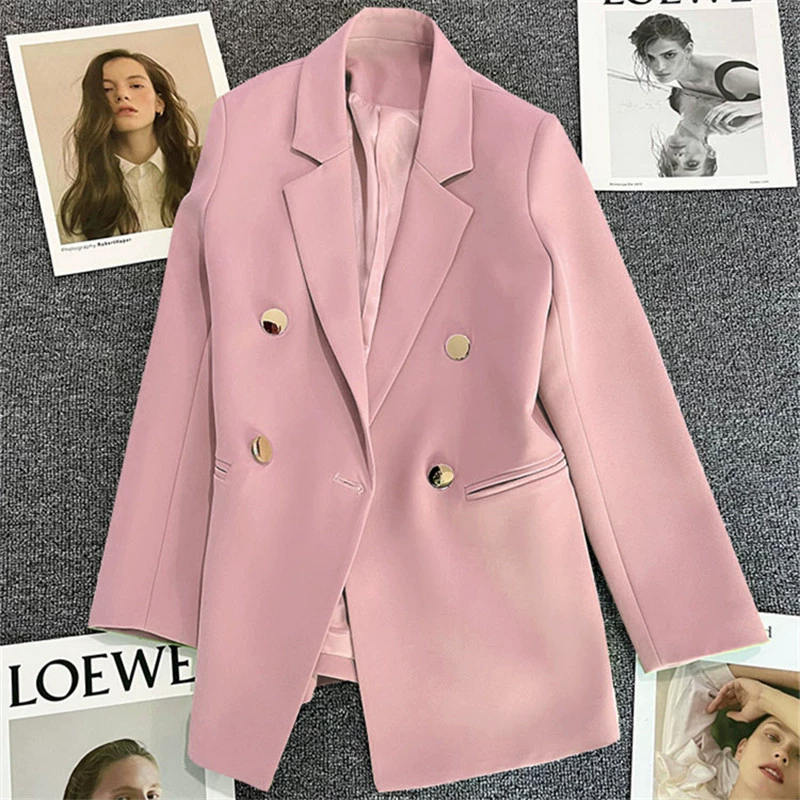 Blazer para Mujer, Primavera-Otoño 2026, Nuevo Estilo Coreano, Holgado, Estilo Británico, Cruzado, Color Blanco Hueso rosa imagen 1