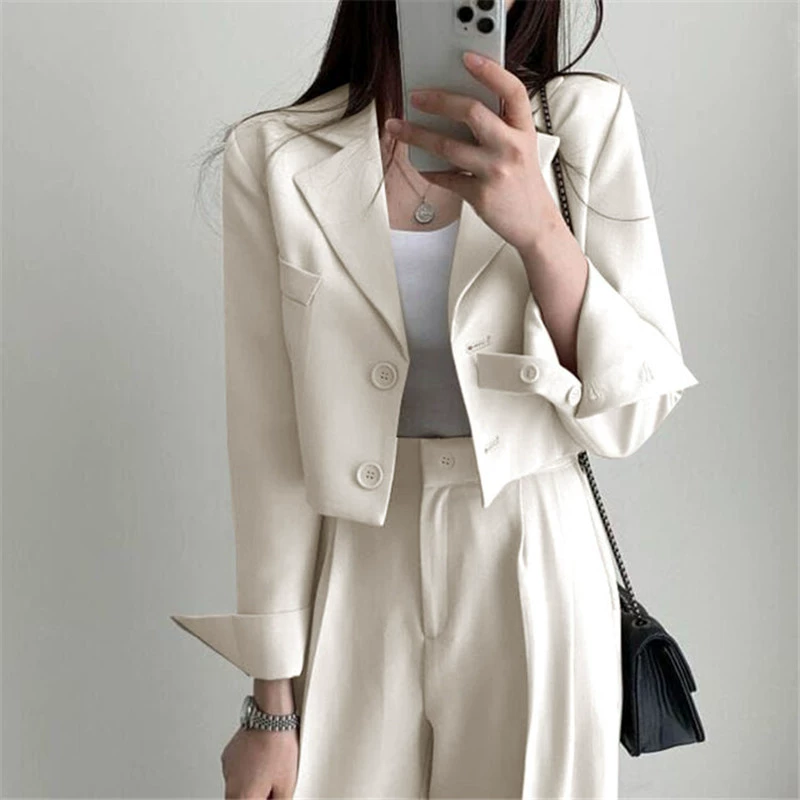 Blazer Caqui Primavera 2026 para Mujer, Diseño Elegante para Figuras Pequeñas, Conjunto de Traje Elegante para el Trabajo Traje blanco cremoso imagen 1