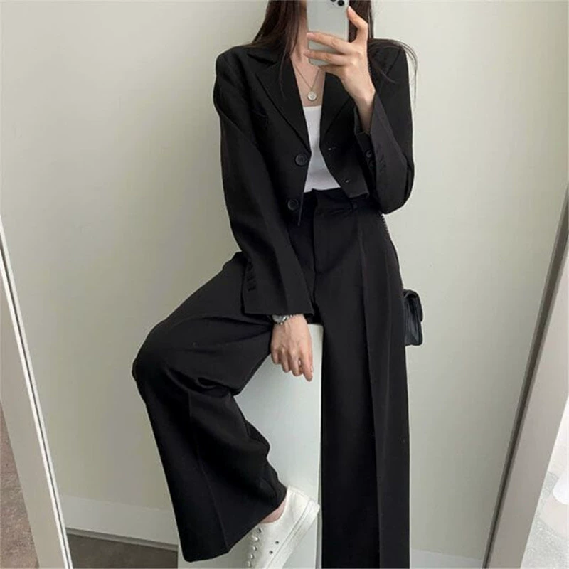 Blazer Caqui Primavera 2026 para Mujer, Diseño Elegante para Figuras Pequeñas, Conjunto de Traje Elegante para el Trabajo Negro - Blazer de un solo botón imagen 1