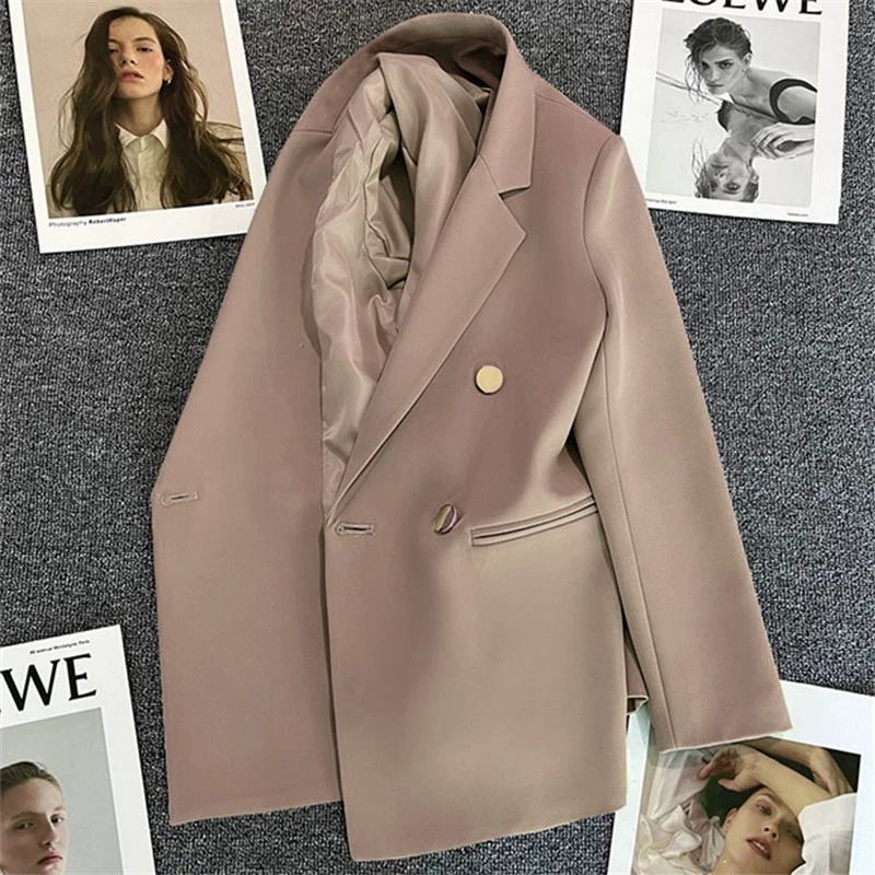 Blazer informal para mujer en rojo anaranjado, estilo coreano moderno para primavera y otoño 2026, traje de oficina elegante estilo coreano para ir al trabajo. caqui imagen 1