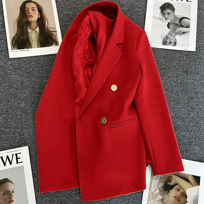 Blazer informal para mujer en rojo anaranjado, estilo coreano moderno para primavera y otoño 2026, traje de oficina elegante estilo coreano para ir al trabajo. rojo imagen 1