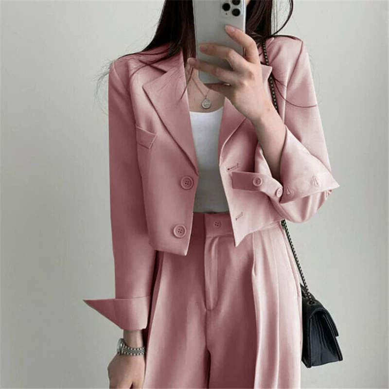 Blazer Caqui Primavera 2026 para Mujer, Diseño Elegante para Figuras Pequeñas, Conjunto de Traje Elegante para el Trabajo Rosa - Blazer de un solo botón imagen 1