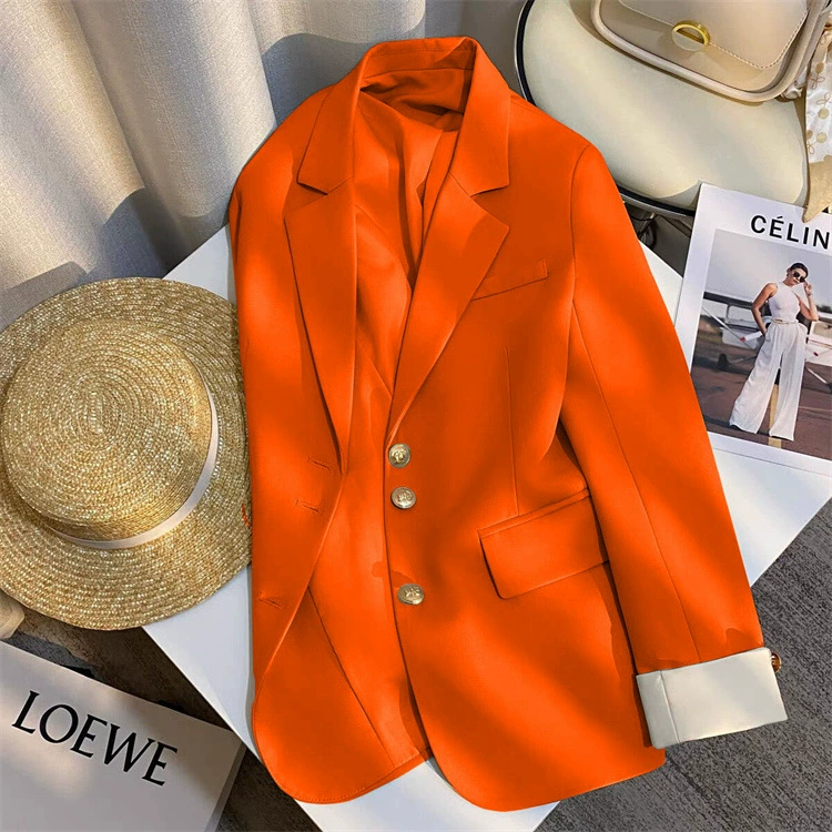 Blazer blanco cremoso para mujer, estilo coreano nueva colección primavera/otoño 2026, a la moda y elegante, apto para uso diario y para personas de estatura pequeña. rojo anaranjado imagen 1
