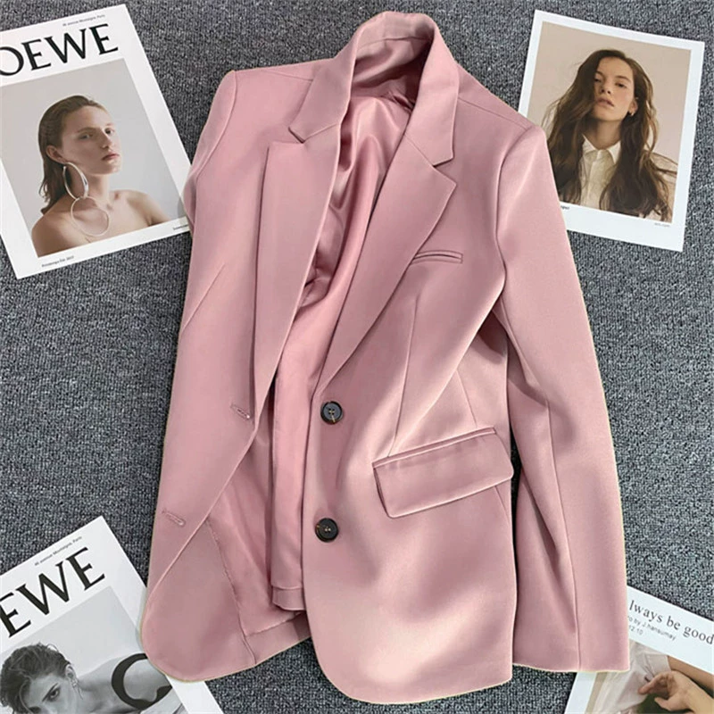 Blazer Rojo para Mujer, Temporada Primavera-Otoño 2026, Estilo Casual Holgado, Elegante, para el Trabajo, Moda Urbana, Chaqueta de Traje para Mujer Talla Pequeña Rosa imagen 1