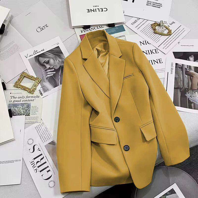 Blazer negro para mujer, primavera y otoño 2026, nuevo estilo casual, elegante, a la moda, chaqueta de traje para tallas pequeñas Amarillo limón imagen 1